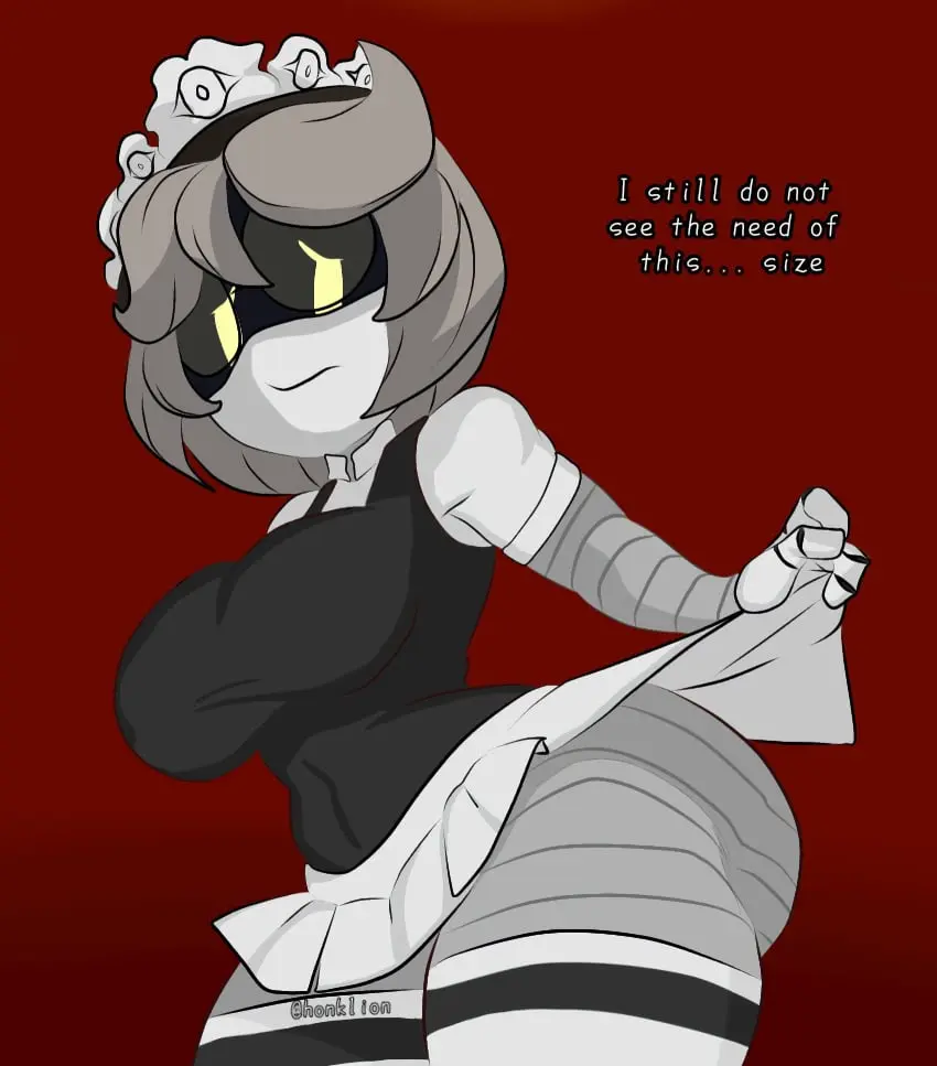 Image 1girls,female,female_only,solo,humanoid,2d,text,ass_focus,english_text,talking,robot,robot_girl,robot_humanoid,murder_drones,screen_face,glitch_productions,v_(murder_drones),v_worker_drone,worker_drone,honklion