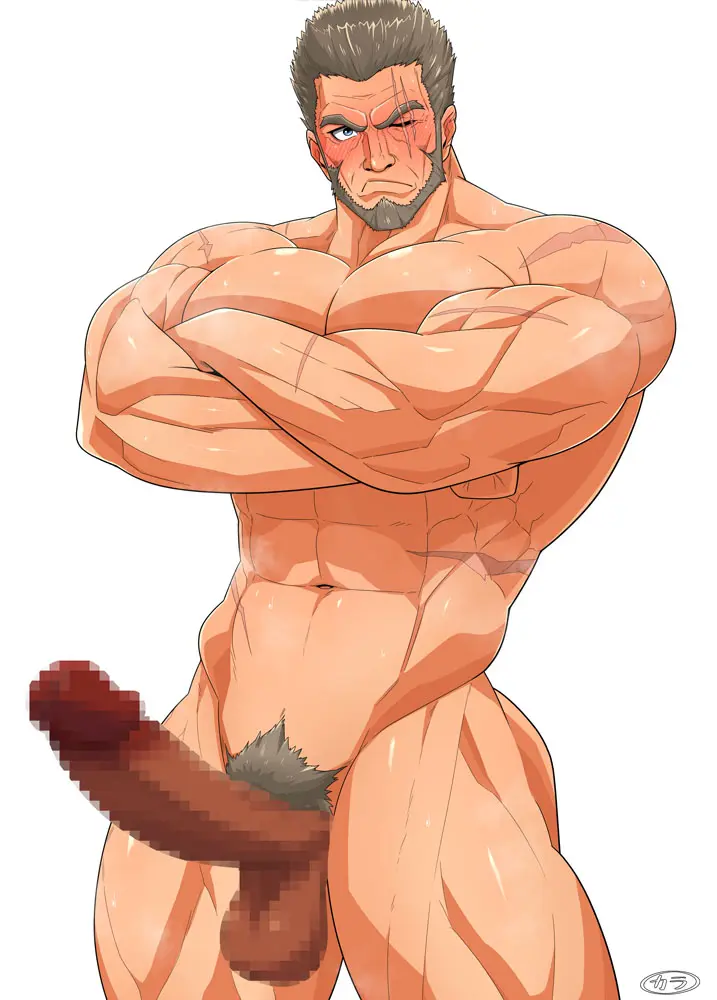 Image grey_hair,human,solo,1boy,male,navel,nude,penis,big_penis,erection,muscular,muscular_male,male_only,yaoi,balls,hair,huge_cock,censored,gay,mosaic_censoring,pubic_hair,bara,big_balls,pecs,abs,signature,big_muscles,eye_scar,facial_scar,beard,muscles,daddy,big_pecs,dilf,hunk,muscular_human,sideburns,karakuraax