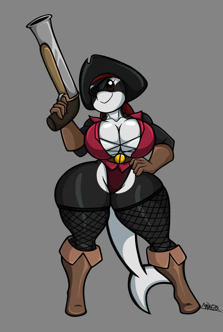 Image big_breasts,breasts,brown_eyes,clothed,clothing,female,hi_res,background,furry,big_ass,big_butt,hat,thick_thighs,white_skin,smiling,ocean,digital_drawing_(artwork),digital_media_(artwork),huge_breasts,anthro,original_character,2022,holding_object,mammal,multicolored_body,multicolored_fur,black_skin,black_body,commentary_request,oc,legwear,2024,marine,white_body,grey_background,holding_weapon,weapon,commission,mammal_humanoid,handwear,collaboration,white_breasts,shoes,fishnet_legwear,eyepatch,black_eyelashes,long_tail,marine_humanoid,orca,pirate,pirate_hat,cetacean,dolphin,oceanic_dolphin,toothed_whale,pirate_girl,orca_girl,arm_on_hip,tansau,orca_tail,arm_on_thigh,mrdrezq,pirate_captain