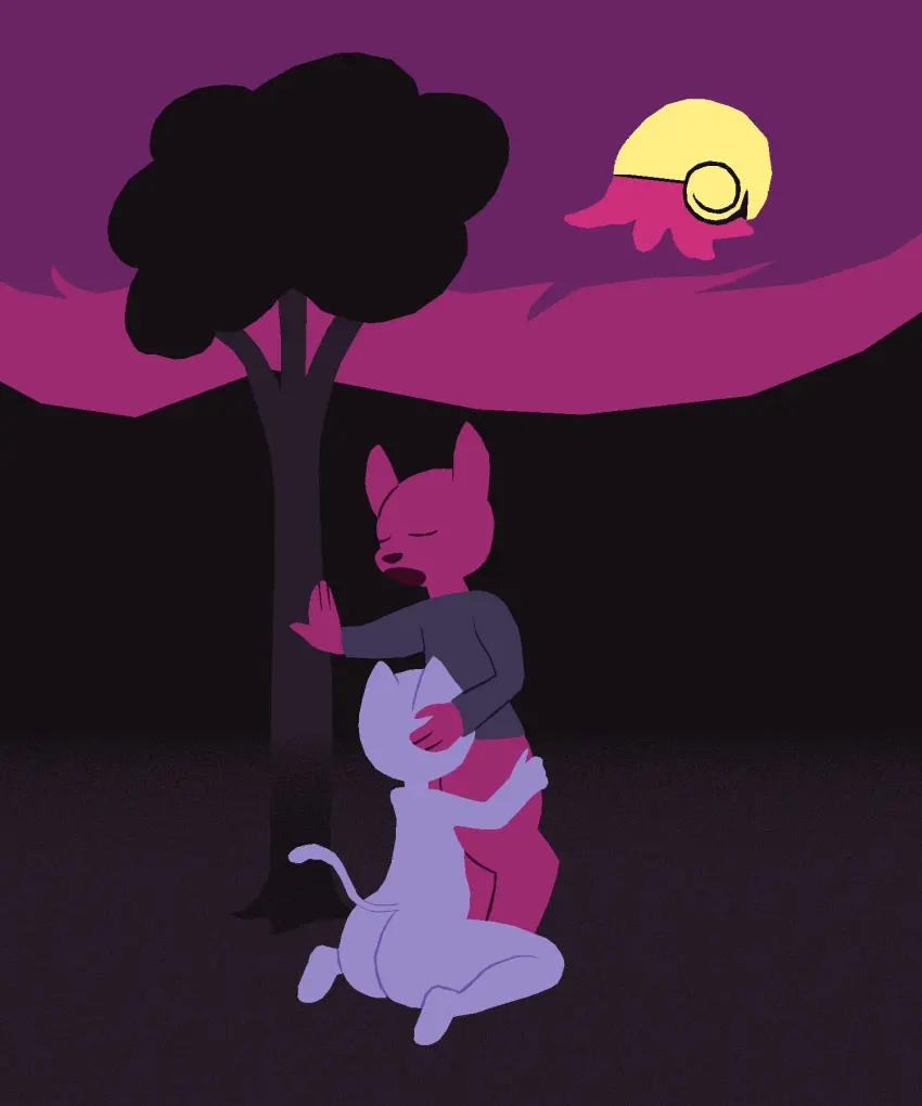 Image clothing,hi_res,shirt,nude,oral,ass,duo,sky,anthro,purple_fur,closed_eyes,looking_pleasured,ambiguous_gender,moon,fur,mammal,feline,marine,purple_body,tree,deer,plant,topwear,detailed_background,felid,red_body,domestic_cat,felis,digitigrade,red_fur,plantigrade,cephalopod,mollusk,leaning,lineless,ambiguous/ambiguous,red_sky,luigibottle,nautilus,settlemoon