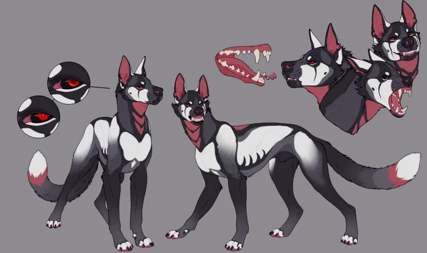 Image open_mouth,red_eyes,simple_background,smile,solo,male,tongue,grin,teeth,piercing,canid,fur,genitals,grey_body,grey_fur,mammal,fangs,ear_piercing,white_body,grey_background,animal_genitalia,markings,sheath,tuft,white_fur,feral,black_sclera,quadruped,ear_ring,ring_piercing,mouth_closed,facial_tuft,cheek_tuft,red_markings,forked_tongue,fully_sheathed,bared_teeth,red_inner_ear,rayliicious,ray_(rayliicious)