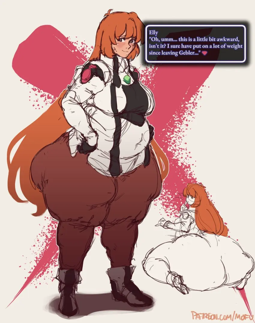 Image 1girls,female,ass,huge_ass,thick_thighs,thighs,belly,orange_hair,text,big_thighs,text_bubble,fat,cellulite,mofuuwafuwa,elhaym_van_houten,xenogears