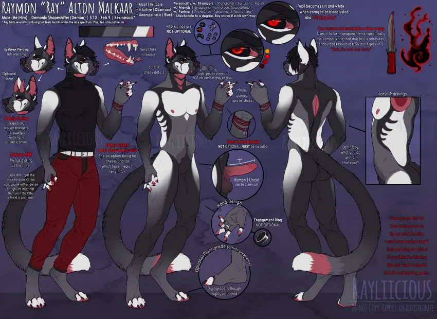 Image clothed,clothing,hi_res,pants,red_eyes,red_pants,solo,standing,black_hair,male,nude,penis,short_hair,tail,ass,barefoot,erection,humanoid_penis,feet,teeth,hair,anthro,piercing,red_penis,canid,fur,genitals,grey_body,grey_fur,holding_object,mammal,rear_view,fangs,ear_piercing,white_body,front_view,humanoid_genitalia,markings,topwear,white_fur,black_sclera,cigarette,red_clothing,black_clothing,bottomwear,white_tail,pawpads,red_pawpads,eyebrow_piercing,red_tail,ear_ring,ring_piercing,mouth_closed,facial_piercing,black_topwear,multiple_piercings,lip_piercing,knife,red_markings,grey_tail,featureless_crotch,industrial_piercing,holding_cigarette,red_bottomwear,red_inner_ear,rayliicious,neck_markings,ray_(rayliicious),spiderbite_piercing