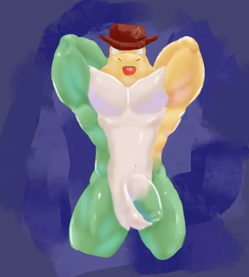Image hi_res,solo,male,penis,muscular,muscular_male,male_only,balls,absurd_res,genitals,armpit_fetish,reptile,scalie,crocodile,crocodilian,crocodylid,food,the_amazing_digital_circus,food_creature,candy,dessert,glitch_productions,gummigoo_(the_amazing_digital_circus),gummy_(food),living_candy,gummy_creature,gabeccoon