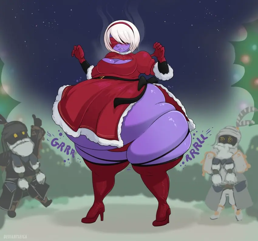 Image 1girls,big_breasts,breasts,female,white_hair,short_hair,big_ass,wide_hips,big_belly,cleavage,dress,blueberry_inflation,inflation,christmas,red_dress,expansion,boots,blindfold,crossover,kingdom_hearts,ass_expansion,breast_expansion,blue_skin,square_enix,red_panties,nier:_automata,yorha_2b,red_boots,heel_boots,belly_expansion,christmas_outfit,nier_(series),deviantseiga,heartless,red_blindfold