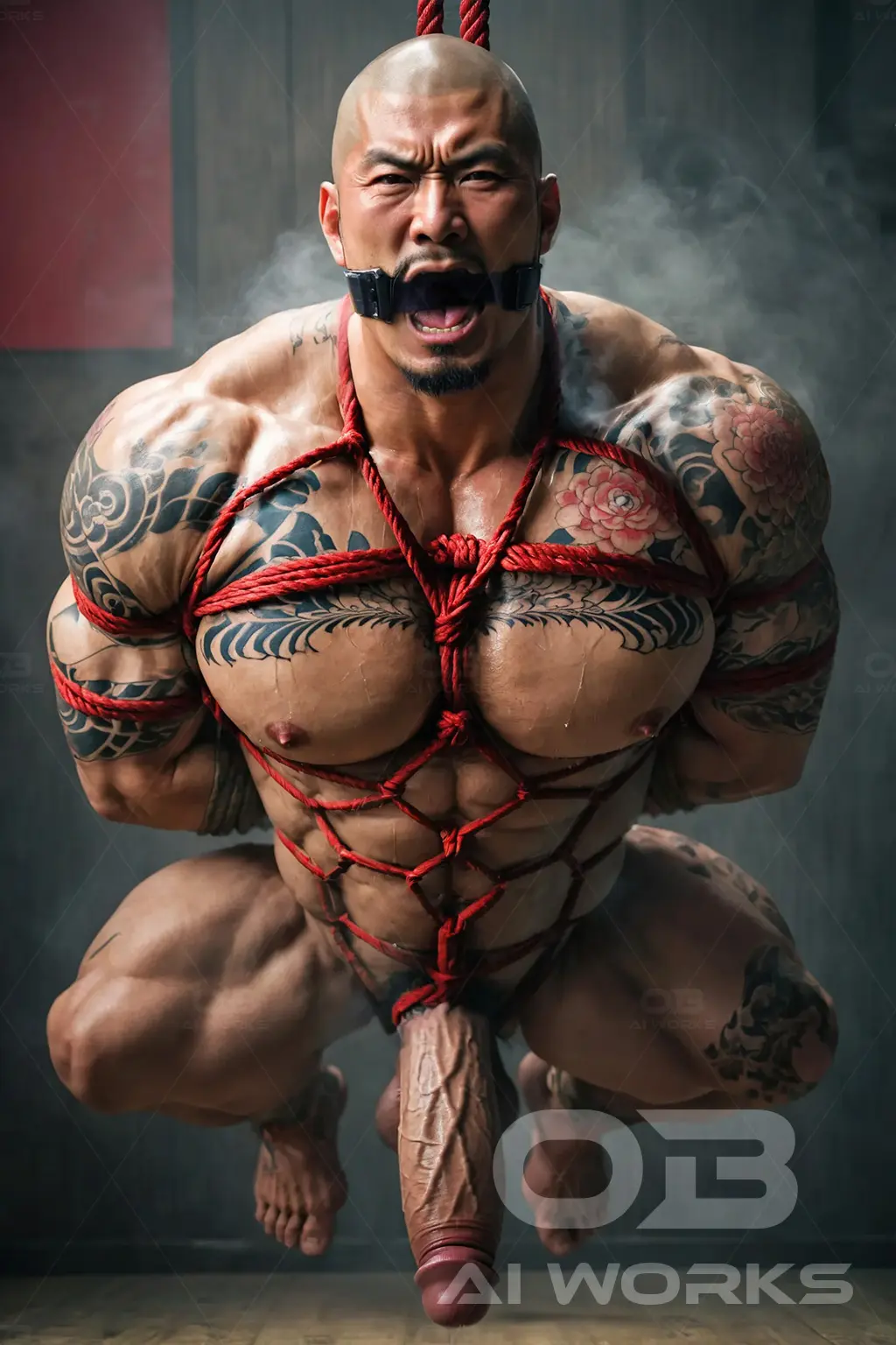 Image nipples,1boy,male,penis,big_penis,thick_thighs,thighs,barefoot,erection,muscular,muscular_male,feet,watermark,ai_generated,male_only,balls,veiny_penis,foot_fetish,gay,realistic,steaming_body,legs_apart,thick_legs,thick_penis,bondage,mature,sweating,sweaty,sweaty_body,fully_nude,yakuza,abs,asian,toes,open_legs,shaved_head,muscles,gag,gagged,daddy,facial_hair,masculine,masculine_male,dilf,mature_male,rope,legs_spread,japanese,rope_bondage,bodybuilder,tattoos,broad_shoulders,japanese_male,veiny_muscles,bald_male,asian_male,screaming,yakuza_tattoo,shibari,hanging,big_brother,uncle,tattooed_male,masculine_man,ob_aiworks,sweaty_pecs