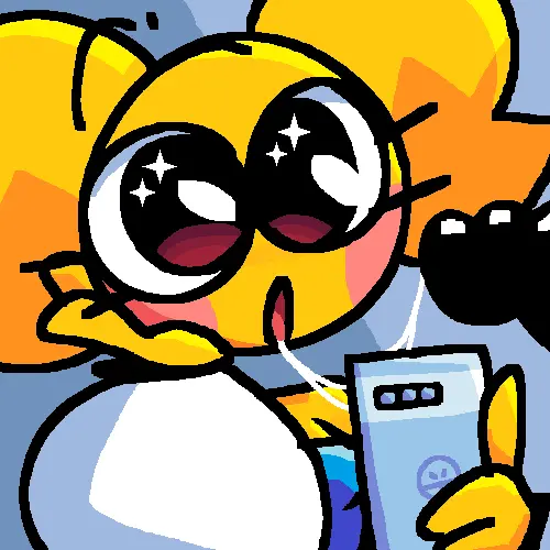 Image saliva,holding_object,black_skin,yellow_body,black_body,saliva_trail,toony,holding_phone,emoji,emoji_(race),yellow_skin,textless_version,textless,jjoyplus,katy_(jjoyplus),puppy_eyes,wide_eyes,awestruck