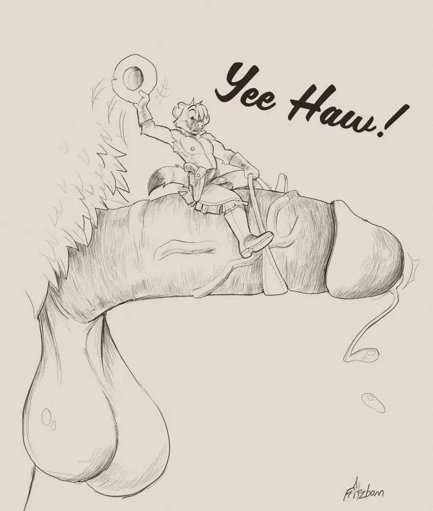 Image clothed,clothing,hi_res,pants,gloves,male,penis,duo,humanoid_penis,male/male,balls,size_difference,anthro,text,absurd_res,topless,monochrome,footwear,genitals,english_text,humanoid_genitalia,weapon,vein,boots,glans,handwear,ranged_weapon,bottomwear,extreme_size_difference,gun,pistol,handgun,holster,straddling_penis,holstered_pistol,crotchless_chaps,fritzbonn