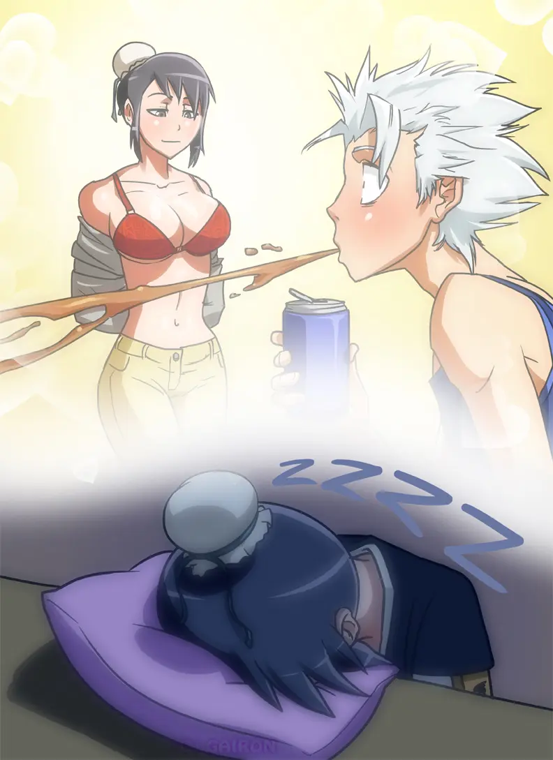 Image 1girls,big_breasts,breasts,female,light-skinned_female,light_skin,long_hair,pants,shirt,standing,white_hair,1boy,bangs,black_hair,male,short_hair,bra,underwear,watermark,embarrassed,cleavage,midriff,male/female,light-skinned_male,sitting,tied_hair,petite,looking_at_partner,presenting,looking_at_another,presenting_breasts,surprised,bleach,pillow,seducing,tank_top,undressing,hair_bun,cuckquean,bun_cover,sleeping,imagining,exhausted,arms_behind_back,can,soda_can,dream,spiky_hair,face_down,breast_awe,drink,soda,toshiro_hitsugaya,dreaming,zzz,head_on_pillow,shirt_removed,imagination,showing_breasts,spitting,fantasizing,spitting_drink,looking_at_breasts,gairon,hinamori_momo