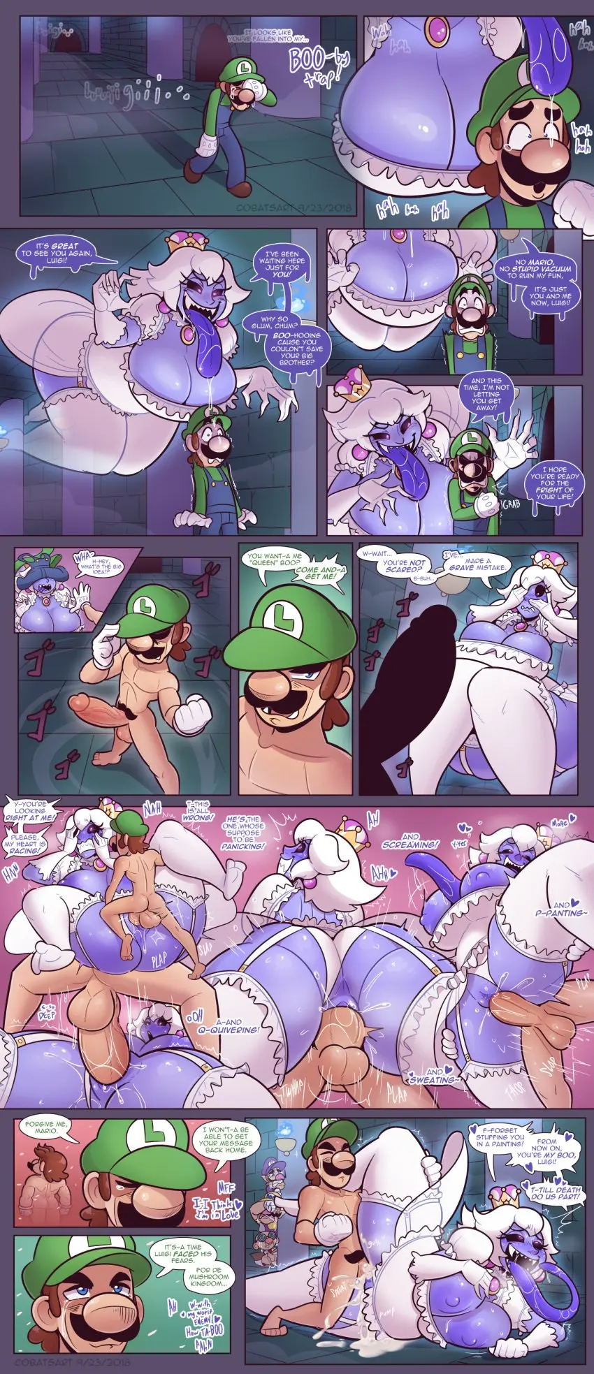 Image 1girls,big_breasts,breasts,female,1boy,cum,male,penis,ass,big_ass,sex,thick_thighs,thighs,areolae,purple_skin,text,stockings,mario_(series),nintendo,penetration,comic,dialogue,looking_at_penis,smaller_male,speech_bubble,long_tongue,taller_girl,penis_awe,backsack,super_mario_bros.,luigi's_mansion,boosette,new_super_mario_bros._u_deluxe,luigi,mario,mustache,super_crown,cobatsart,jojo_reference,waluigi,wario,professor_e._gadd,mustache_pubic_hair
