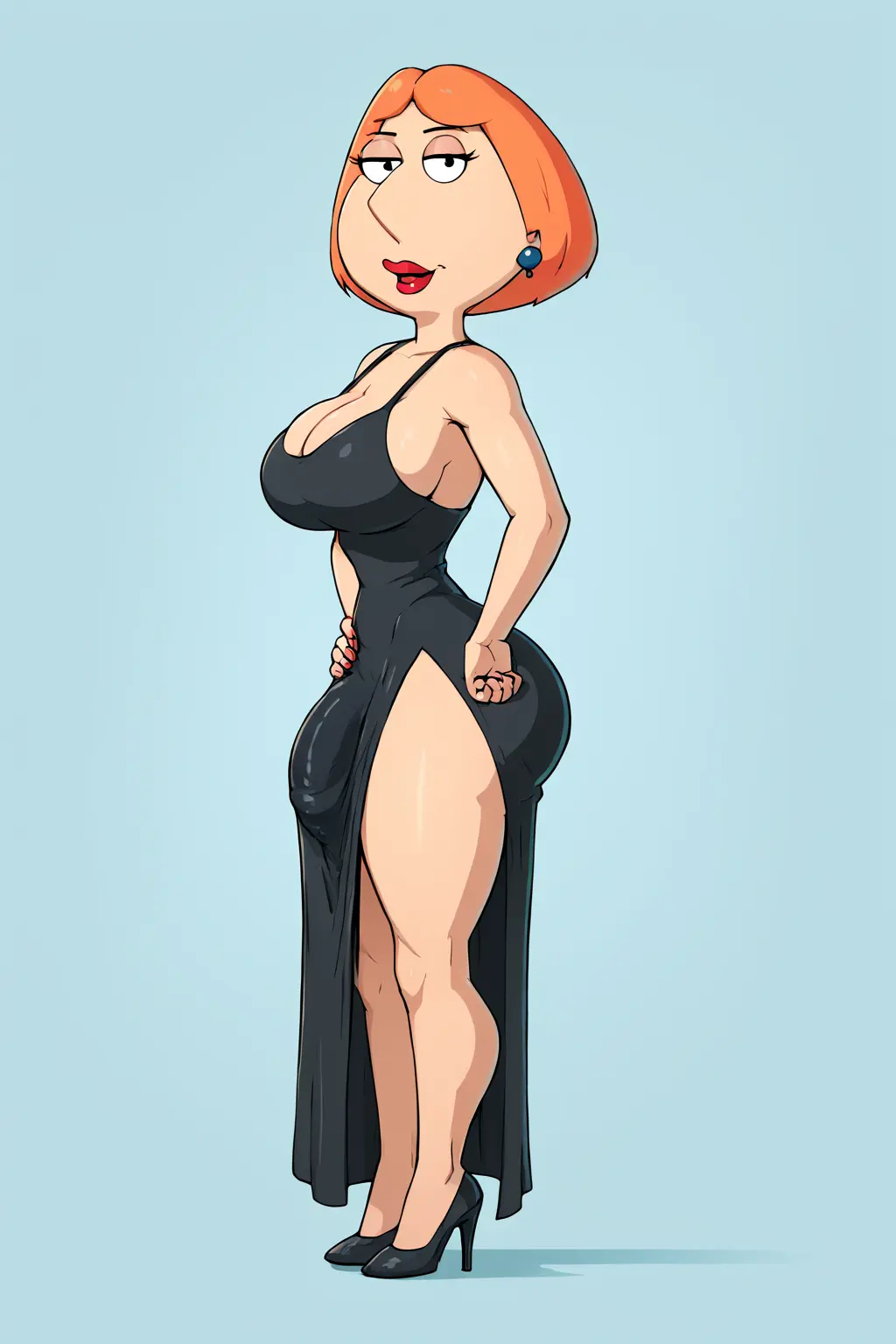 Image big_breasts,breasts,light_skin,looking_at_viewer,simple_background,solo,penis,red_hair,big_ass,big_penis,thick_thighs,1futa,futanari,intersex,light-skinned_futa,ai_generated,cleavage,huge_cock,dress,futa_only,hand_on_hip,bulge,heels,high_heels,black_dress,thin_waist,ginger_hair,family_guy,lois_griffin,redhead