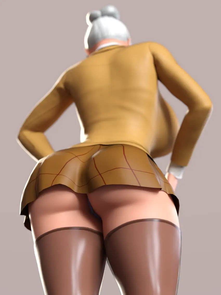 Image white_hair,thighhighs,ass,huge_ass,3d,skirt,rear_view,ass_focus,thong,back_view,viewed_from_below,schoolgirl_uniform,prison_school,shiraki_meiko,soren_jones