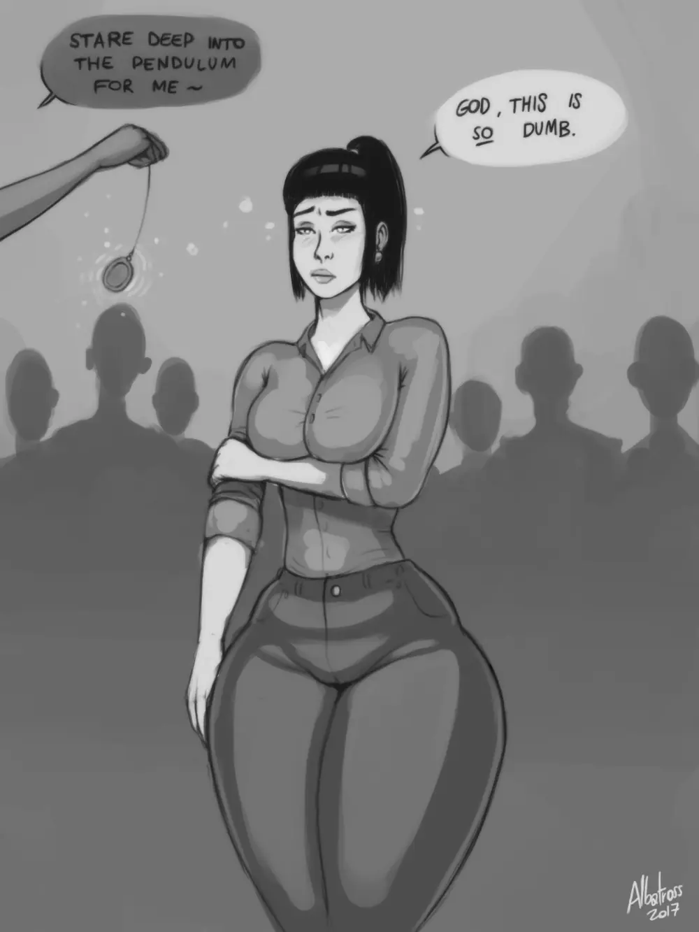 Image 1girls,female,text,english_text,dated,signature,fully_clothed,transformation,2017,pre-transformation,albatross_(artist)
