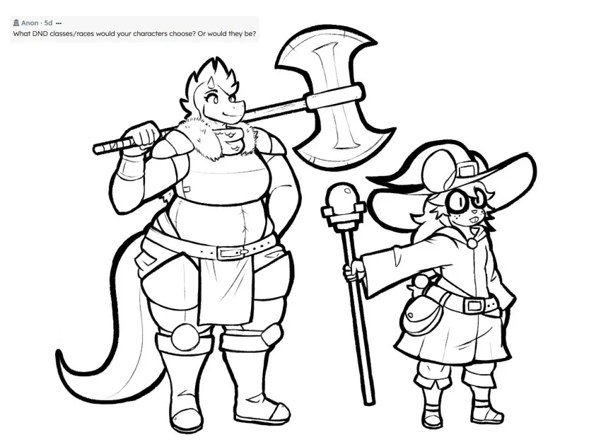 Image big_breasts,breasts,female,2girls,animal_ears,furry,thick_thighs,humanoid,wide_hips,animal_humanoid,reptile,witch_hat,mouse,reptile_humanoid,staff,battle,axe,digitalpelican,sasha_(digitalpelican),tina_(digitalpelican)