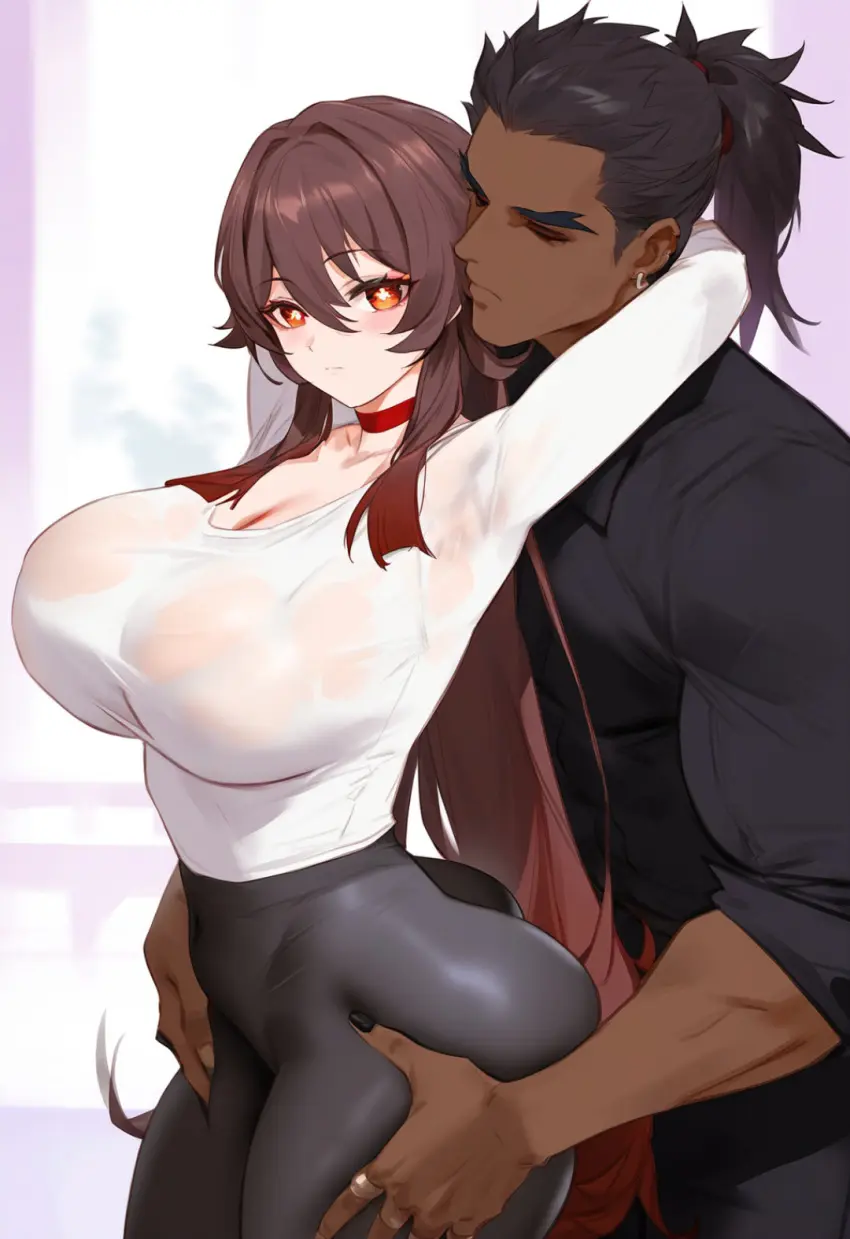 Image 1girls,breasts,female,light-skinned_female,1boy,male,straight,dark-skinned_male,interracial,ai_generated,genshin_impact,hu_tao_(genshin_impact),grabbing,grabbing_from_behind,grabbing_ass,boobs_and_butt_pose