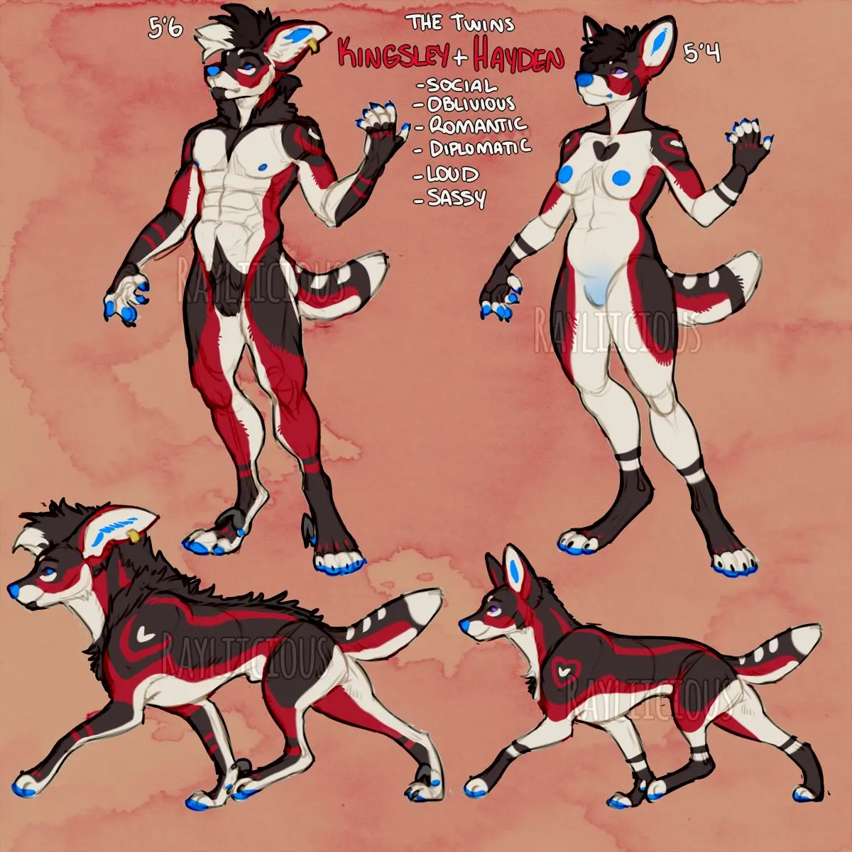 Image female,hi_res,simple_background,smile,standing,white_hair,blue_eyes,male,nude,duo,multicolored_hair,two_tone_hair,watermark,artist_name,side_view,hair,anthro,piercing,purple_eyes,brown_hair,canid,fur,genitals,mammal,ear_piercing,biped,white_body,front_view,brown_fur,animal_genitalia,sheath,tuft,1:1,blue_inner_ear,brown_body,white_fur,white_sheath,feral,quadruped,red_body,pawpads,red_fur,inner_ear_fluff,ear_ring,ring_piercing,mouth_closed,blue_pawpads,closed_smile,featureless_crotch,white_inner_ear_fluff,fully_sheathed,blue_nose,rayliicious,kingsley_(rayliicious),hayden_(rayliicious)