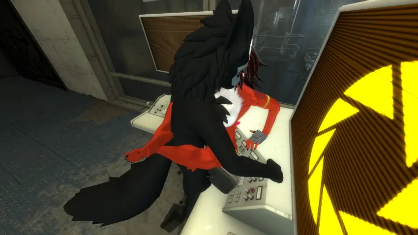 Image 1girls,female,1boy,male,furry,3d,oc,furry_only,fox,garry's_mod,fursona,changed_(video_game),portal_(series),puro_(changed),flappy_wolf,aperture_logo,boy_on_girl
