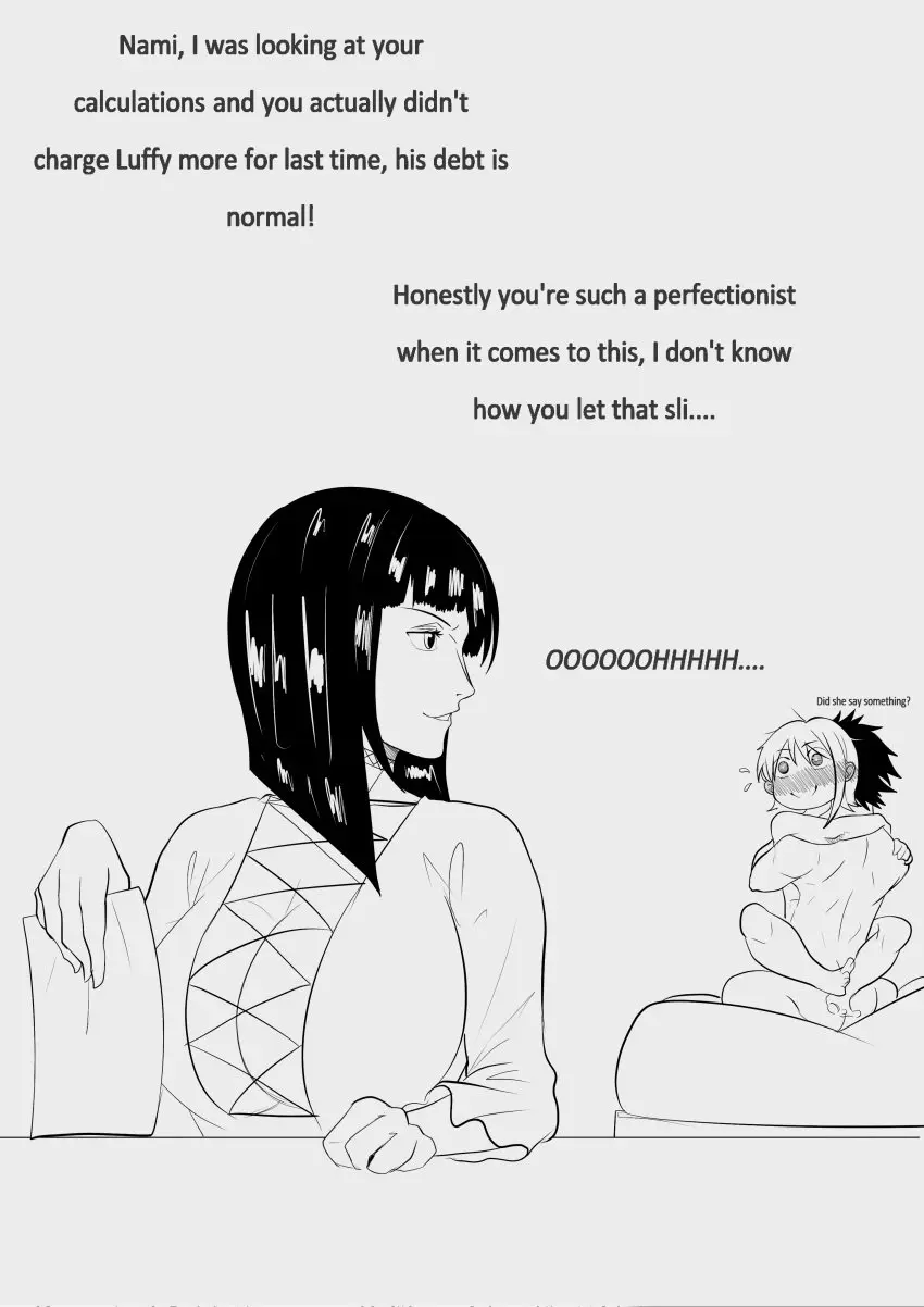 Image blush,clothing,female,bangs,male,nude,one_piece,cleavage,nami_(one_piece),text,couple,dialogue,sketch,hug,monkey_d_luffy,nico_robin,leg_lock,arms_around_neck,pre-timeskip,mr.russo