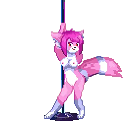 Image female,looking_at_viewer,nipples,smile,solo,pussy,pink_nipples,digital_media_(artwork),hair,pink_hair,anthro,public,animated,canid,canine,fur,genitals,low_res,mammal,tanuki,fox,pink_body,stage,stripes,raccoon_dog,stripper,stripper_pole,striped_body,striped_fur,transparent_background,voyeur,exhibitionism,pole,pixel_(artwork),pixel_animation,dancing,pole_dancing,lewd_eden_games,symbell,werk_game