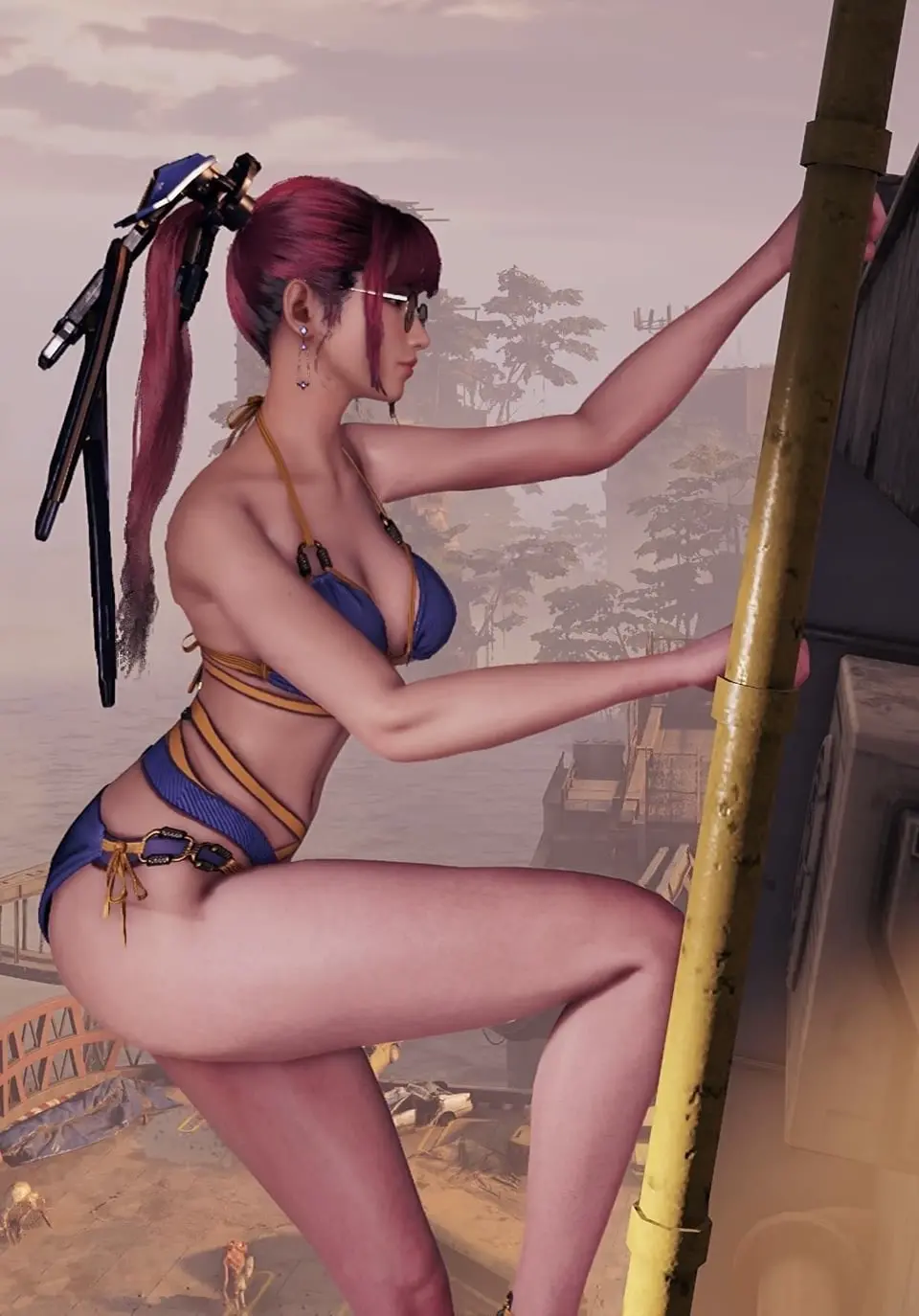 Image 1girls,breasts,female,large_breasts,light-skinned_female,solo,red_hair,earrings,thick_thighs,thighs,ponytail,cleavage,sideboob,glasses,curvy,3d,eve_(stellar_blade),stellar_blade,asian_female,long_legs,bra_strap,ladder,gameplay,gameplay_screenshot,viewed_from_side