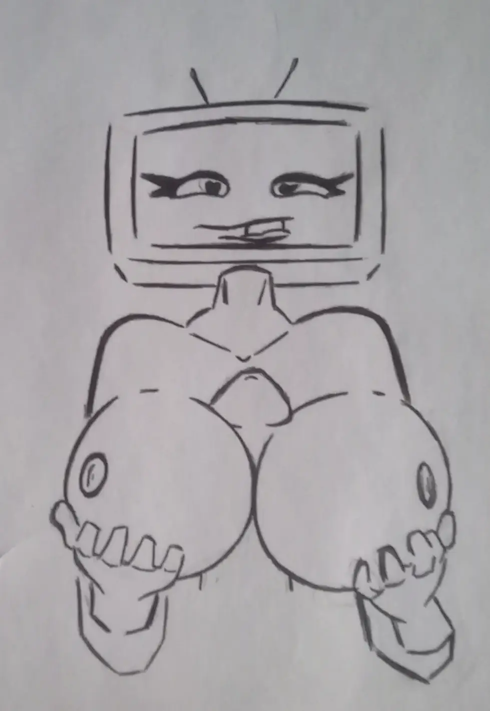 Image 1girls,big_breasts,breasts,female,1boy,male,straight,sex,2d,tagme,artist_request,line_art,sketch,between_breasts,no_color,copyright_request,screen_face,hands_on_breasts,tv_head,tv_woman_(skibidi_toilet),tvwoman_(skibidi_toilet),tvwoman