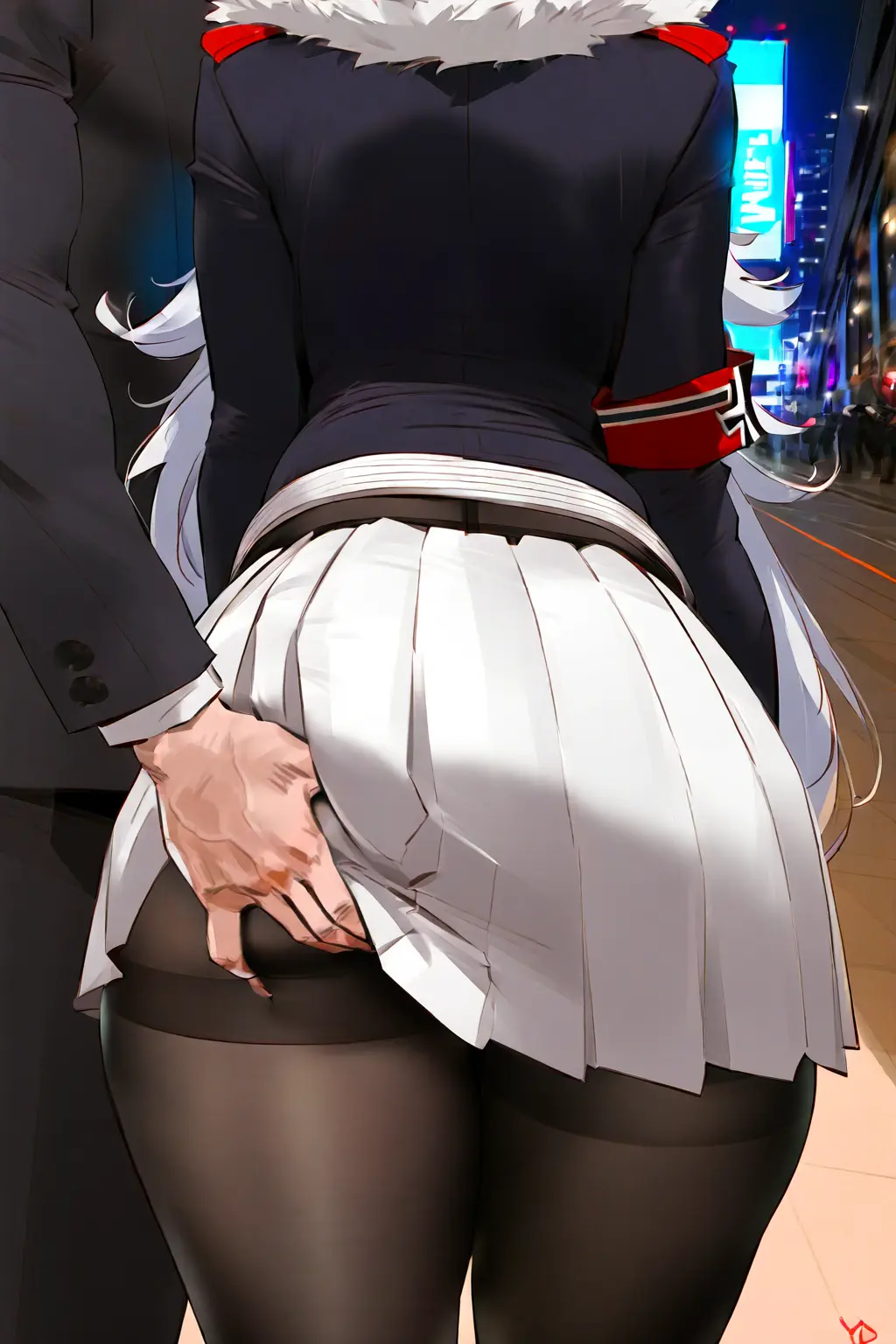 Image 1girls,big_breasts,breasts,female,1boy,male,ai_generated,azur_lane,graf_zeppelin_(azur_lane),hand_on_ass,oskilla