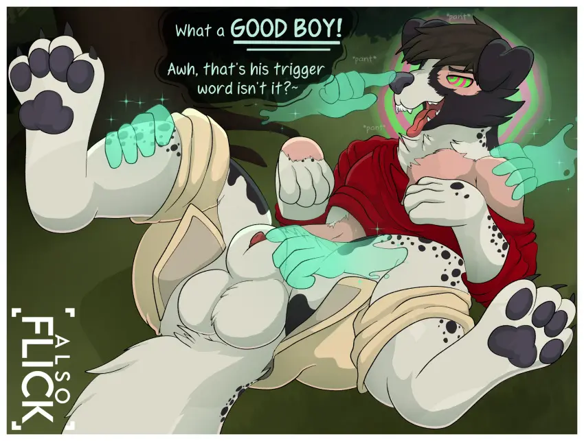 Image hi_res,male,furry,male_only,anthro,canid,canine,canis,domestic_dog,mammal,tree,male_focus,forest,plant,transformation,hypnosis,mind_control,good_boy,disembodied_hand,ghost_hands,alsoflick,pet_(disambiguation),jasonm144