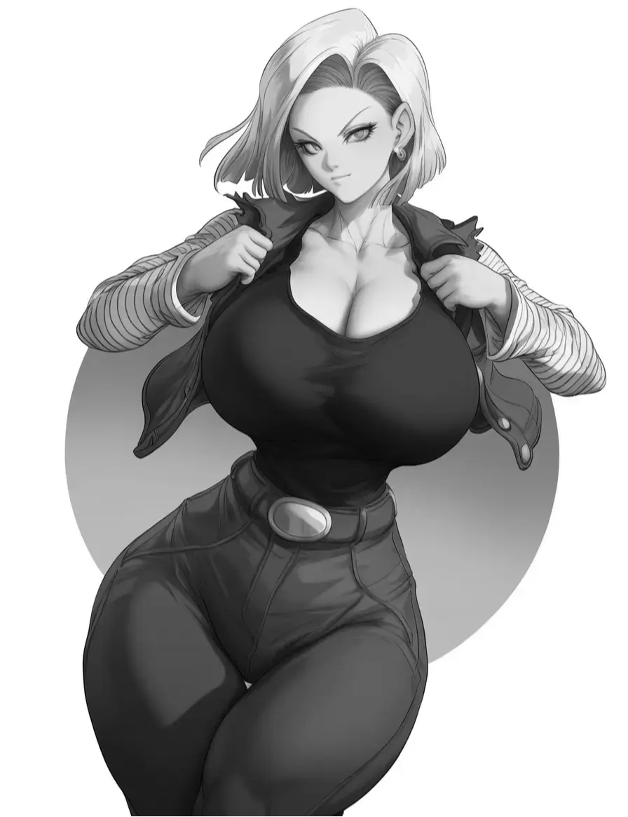 Image 1girls,breasts,female,alternate_color,short_hair,huge_ass,voluptuous,wide_hips,ai_generated,cleavage,gigantic_breasts,stable_diffusion,android_18,dragon_ball,nai_diffusion,artist_request,curvy,alternate_version_available,cameltoe,monochrome,thick_lips,puffy_nipples,erect_nipples,short_hair_female,huge_areolae