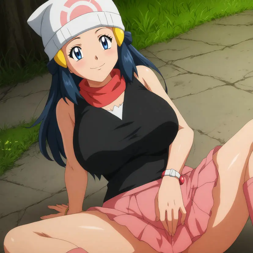Image big_breasts,blush,breasts,female,female_only,hi_res,highres,shiny_skin,smile,solo,blue_hair,pokemon,thick_thighs,ai_generated,spread_legs,hairclip,stable_diffusion,busty,curvy,nintendo,scarf,beanie,black_shirt,game_freak,pokemon_(game),creatures_(company),dawn_(pokemon),pokemon_dppt,pokemon_trainer,pink_skirt,seraphim_ai,pony_diffusion_xl