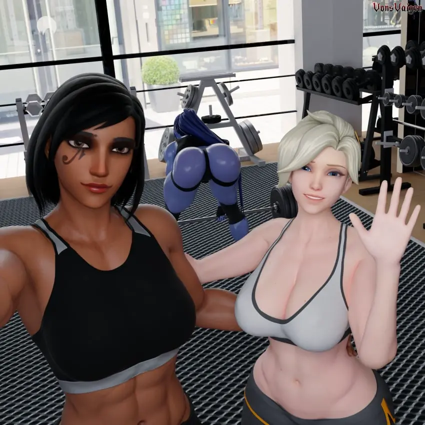 Image big_breasts,breasts,female,female_only,looking_at_viewer,blue_hair,yellow_eyes,ass,big_ass,thick_thighs,ponytail,dark_skin,muscular,wide_hips,gym,tattoo,purple_skin,dark-skinned_female,3d,fit,fit_female,selfie,black_fingernails,3girls,abs,thunder_thighs,muscular_female,black_nails,overwatch,overwatch_2,blizzard_entertainment,muscular_thighs,widowmaker,oiled,oiled_skin,mercy,amelie_lacroix,black_thong,pharah,purple-skinned_female,fareeha_amari,oily,angela_ziegler,tattoo_on_stomach,vonsvaigen