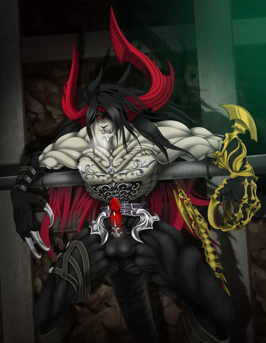 Image hi_res,long_hair,red_eyes,solo,male,penis,male_only,balls,hair,anthro,monster,red_penis,absurd_res,big_balls,genitals,claws,horn,final_fantasy,final_fantasy_vii,belt,video_games,male_focus,breath,square_enix,relaxing,pipes,metal_claws,kuramichan,big_horn,galian_beast,vincent_valentine