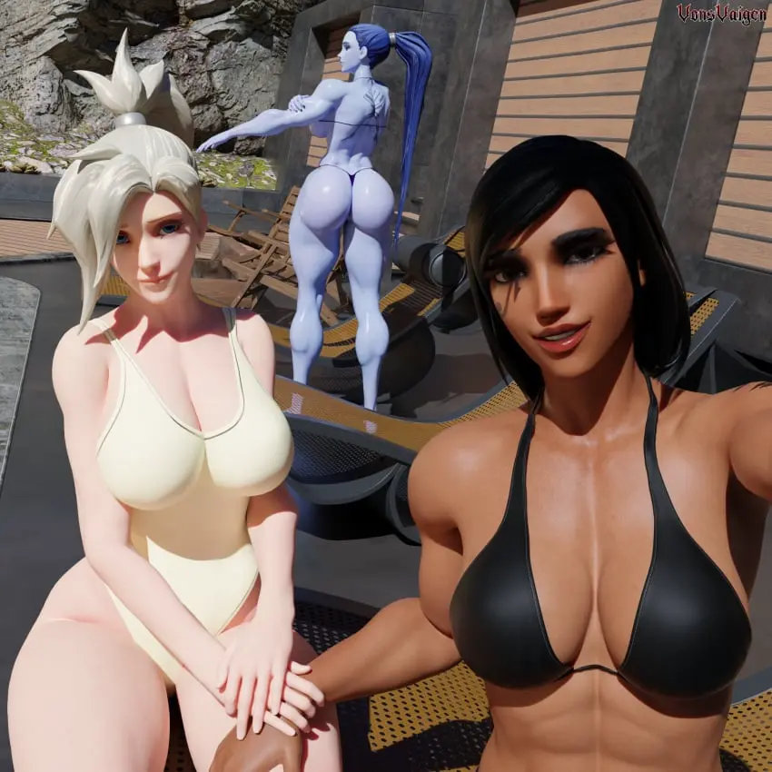 Image big_breasts,breasts,female,female_only,looking_at_viewer,blue_hair,yellow_eyes,bikini,ass,big_ass,thick_thighs,ponytail,dark_skin,muscular,wide_hips,tattoo,purple_skin,swimsuit,dark-skinned_female,3d,fit,fit_female,selfie,black_fingernails,3girls,abs,thunder_thighs,muscular_female,black_nails,overwatch,overwatch_2,blizzard_entertainment,muscular_thighs,widowmaker,oiled,oiled_skin,mercy,amelie_lacroix,black_thong,pharah,purple-skinned_female,fareeha_amari,oily,angela_ziegler,tattoo_on_stomach,vonsvaigen