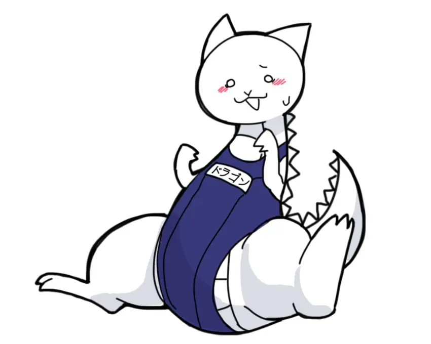 Image blush,looking_at_viewer,tagme,sitting,swimsuit,pov,blushing_at_viewer,the_battle_cats,aellaellae5,dragon_cat_(the_battle_cats)