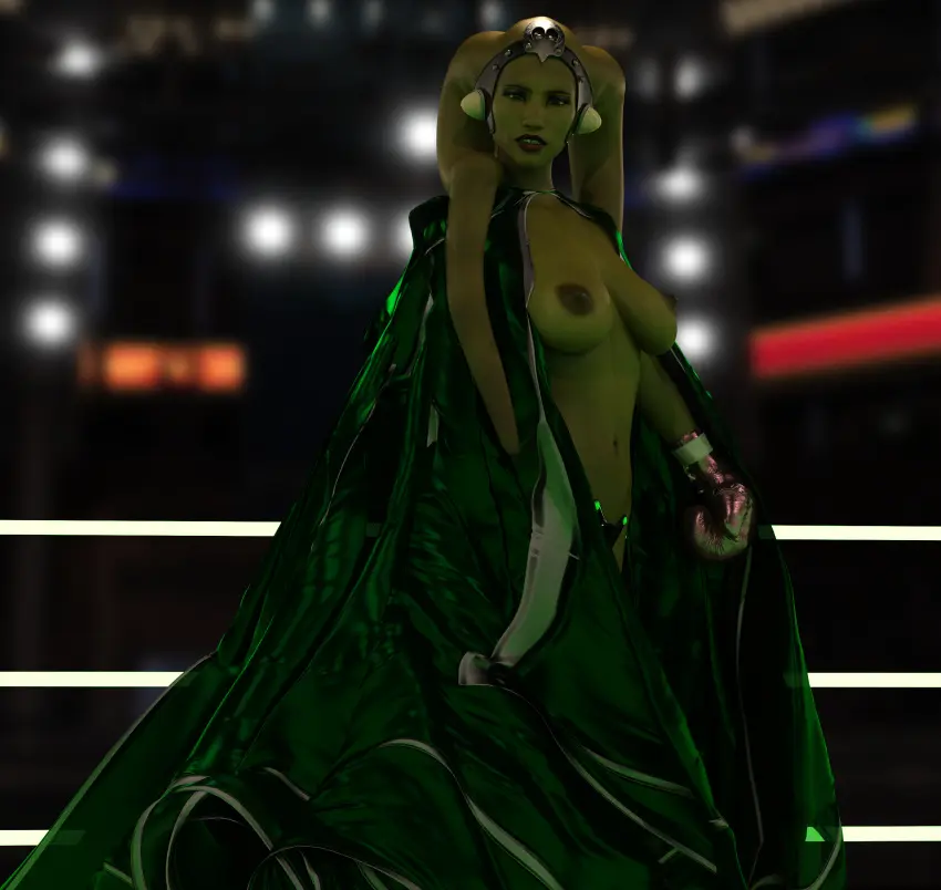 Image female,green_skin,3d,star_wars,alien_girl,twi'lek,green-skinned_female,boxing_gloves,cloak,cb1964