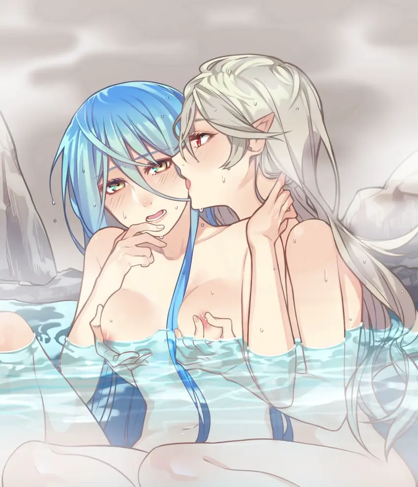 Image blush,breasts,female,female_only,grey_hair,highres,long_hair,nipples,red_eyes,2girls,blue_hair,licking,multiple_girls,yellow_eyes,completely_nude,pointy_ears,nintendo,outdoors,yuri,incest,ear_blush,breast_grab,nipple_tweak,fire_emblem,steam,groping,hot_spring,onsen,fire_emblem_fates,double_breast_grab,lesbian,partially_submerged,bathing,groping_breasts,groping_from_behind,bath,corrin_(fire_emblem),corrin_(fire_emblem)_(female),licking_face,azura_(fire_emblem),cousins,hand_on_another's_face,curryuku