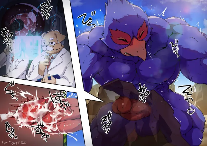 Image blush,clothing,hi_res,solo,cum,male,penis,erection,muscular,muscular_male,white_clothing,anthro,cum_inside,text,absurd_res,closed_eyes,nintendo,penetration,comic,genital_fluids,orgasm,bodily_fluids,canid,canine,canis,domestic_dog,genitals,mammal,all_fours,blue_body,monitor,avian,beak,bird,japanese_text,penile,electronics,topwear,machine,macro,internal,white_topwear,coat,penis_milking,star_fox,milking_machine,milking_machine_on_male,falco_lombardi,white_coat,wattyo