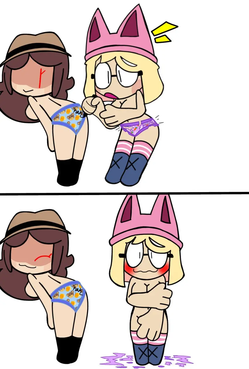 Image blush,female,nude,panties,hat,embarrassed,glasses,nude_female,blonde_hair,naked,naked_female,torn_clothes,wardrobe_malfunction,torn_clothing,ripped_clothing,embarrassed_nude_female,blonde,accidental_exposure,enf,spongebob_reference,kakaswbehdu