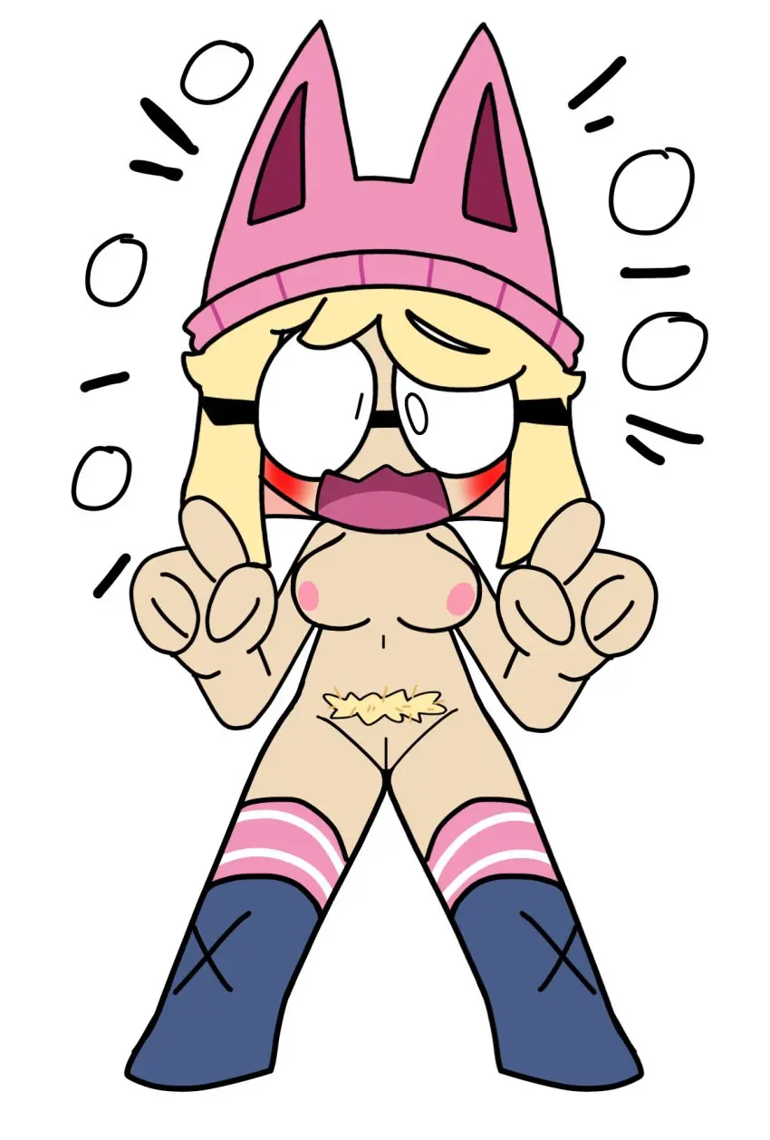 Image blush,breasts,female,nude,boobs,tits,hat,embarrassed,glasses,nude_female,blonde_hair,naked,pubic_hair,naked_female,embarrassed_nude_female,blonde,enf,kakaswbehdu