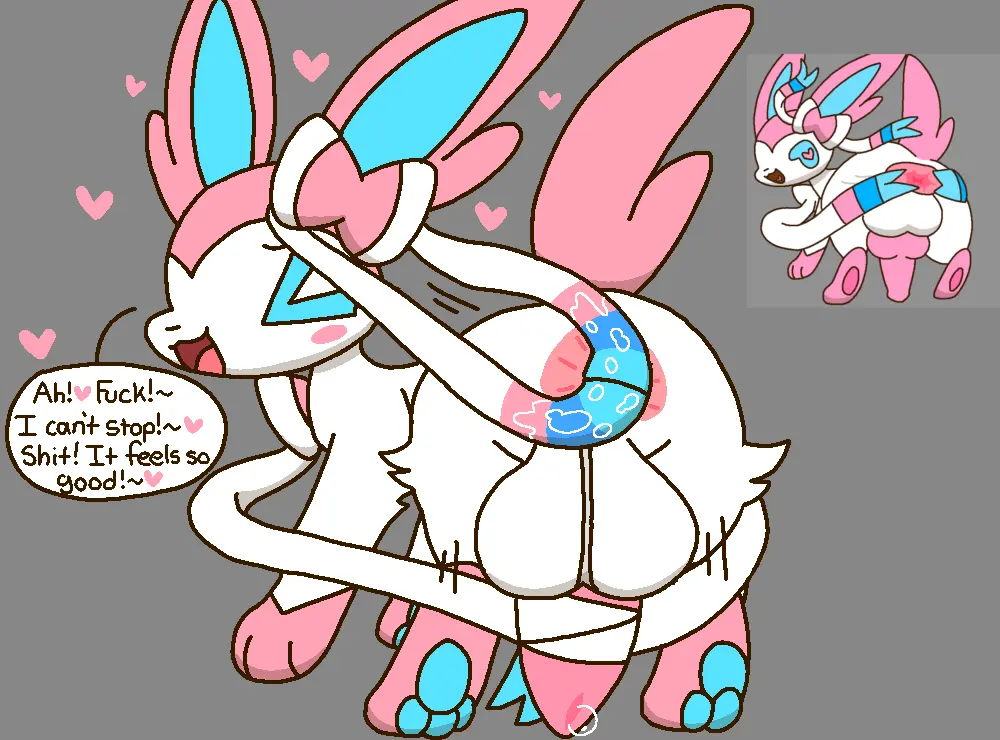Image blush,simple_background,solo,1boy,eeveelution,male,penis,pokemon,pokemon_(species),femboy,male_only,accessory,balls,text,anus,closed_eyes,plain_background,self_upload,fur,precum,ribbon,heart,english_text,sylveon,hearts_around_head,2024,generation_6_pokemon,grey_background,back_view,text_bubble,long_ears,pokémon_(species),white_fur,feral,feral_only,pink_fur,pokemon_xy,pink_penis,long_tail,blue_pawpads,triangular_anus,komatosse,pezi,remake,remastered
