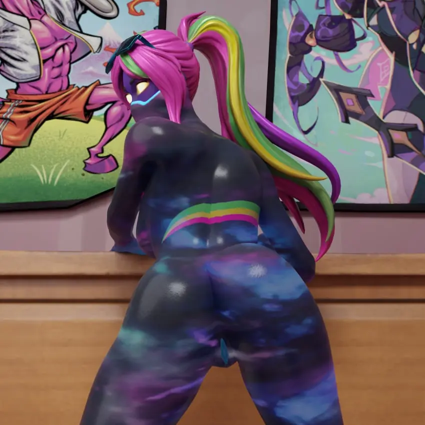 Image female,looking_at_viewer,pussy,big_ass,fortnite,on_bed,glowing_eyes,glowing_pussy,galaxia_(fortnite)