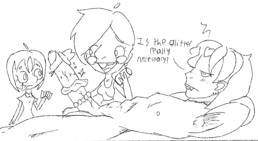 Image female,1boy,2girls,male,happy_female,vampire,black_and_white,scrunchie,oc,line_art,female_human,male_focus,annoyed,playing,jojo's_bizarre_adventure,no_color,cowboy_hat,funny,glitter,dio_brando,female_self_insert,dressing_up