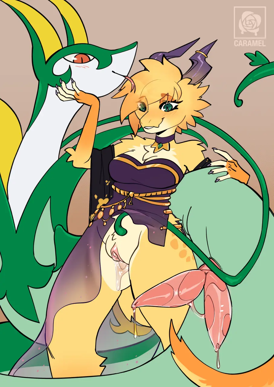 Image blush,clothed,clothing,female,hi_res,cum,cum_drip,male,penis,pokemon,pokemon_(species),pussy,tongue_out,choker,tongue,duo,jewelry,male/female,anthro,cum_in_pussy,cum_inside,dress,necklace,after_sex,nintendo,dress_lift,genital_fluids,bodily_fluids,genitals,yellow_body,horn,generation_5_pokemon,reptile,scalie,serperior,dripping,anthro_only,blush_lines,animal_genitalia,animal_penis,fluffy,plant,feral,kobold,clothing_lift,snake,multi_genitalia,2_penises,diphallia,diphallism,hemipenes,multi_penis,vines,ring_(jewelry),horn_jewelry,caramelroses,horn_ring