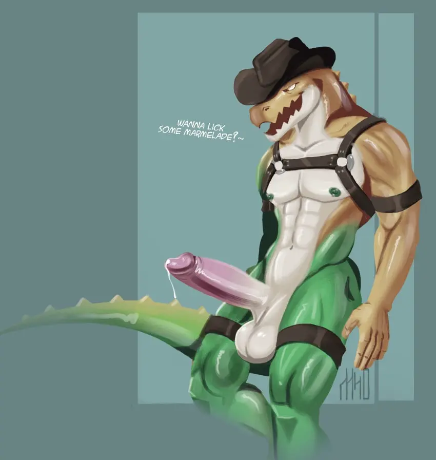 Image clothing,hi_res,nipples,smile,solo,standing,male,penis,hat,athletic,athletic_male,headwear,muscular,muscular_male,smiling_at_viewer,male_only,headgear,balls,anthro,piercing,absurd_res,comic,genital_fluids,bodily_fluids,genitals,precum,pecs,dominant,precum_drip,precum_string,reptile,scalie,male_focus,nipple_piercing,abs,dripping,humanoid_genitalia,smirk,smirking_at_viewer,penis_tip,saggy_balls,masculine_male,leaking_precum,athletic_anthro,crocodile,crocodilian,crocodylid,harness,cowboy_hat,the_amazing_digital_circus,glitch_productions,alligatorid,alligator,gummigoo_(the_amazing_digital_circus),harness_only,mihael69