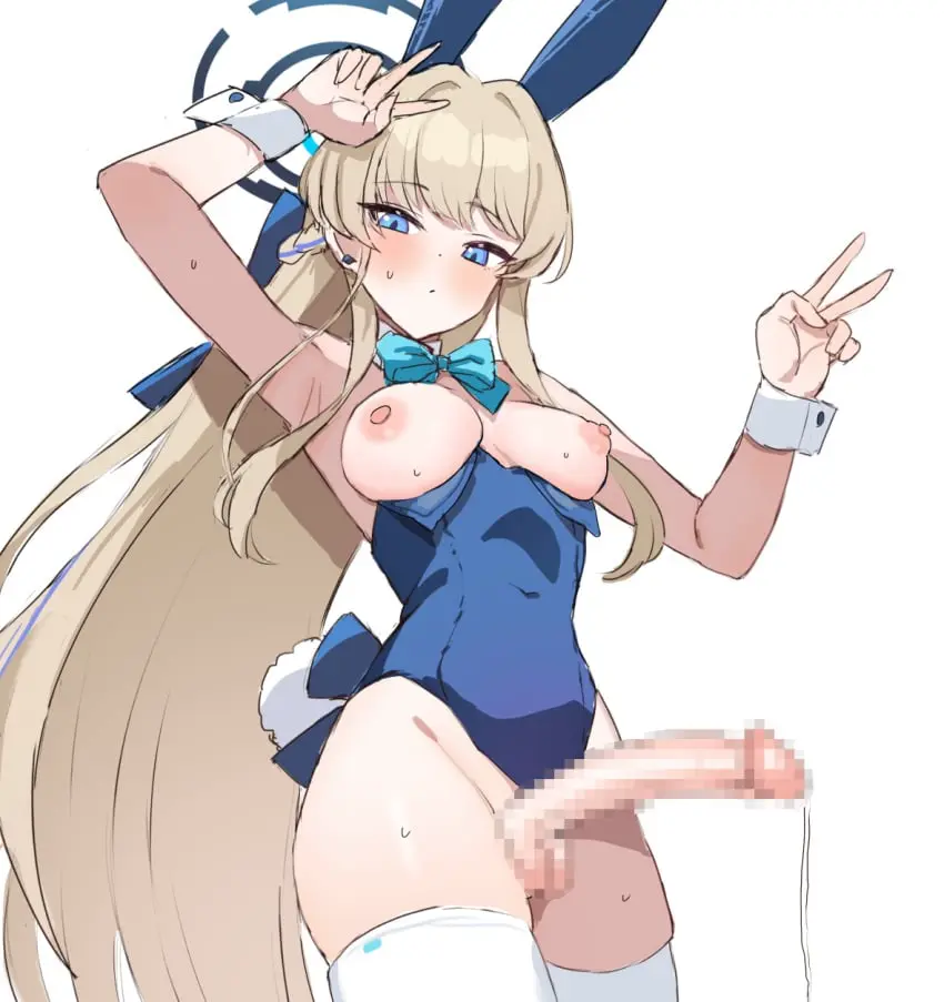 Image big_breasts,blush,bow,breasts,clothed,clothing,highres,human,light_skin,long_hair,looking_at_viewer,nipples,simple_background,solo,standing,very_long_hair,white_background,animal_ears,blue_eyes,blue_hair,penis,tail,thighhighs,blue_archive,big_penis,1futa,erection,futanari,intersex,light-skinned_futa,multicolored_hair,armpits,bare_shoulders,balls,blonde_hair,testicles,futa_only,censored,mosaic_censoring,rabbit_ears,precum,streaked_hair,covered_navel,playboy_bunny,precum_drip,fake_animal_ears,arm_up,toki_(blue_archive),toki_(bunny)_(blue_archive),functionally_nude,v,bowtie,white_thighhighs,rabbit_tail,double_v,eichan_(eichanidfi),asuma_toki