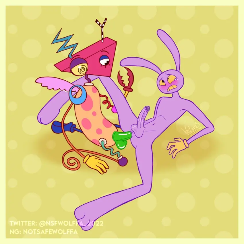 Image blush,male,nude,penis,humanoid_penis,2boys,male_only,artist_name,anthro,looking_at_partner,eyes_rolling_back,gay,clenched_teeth,self_upload,multicolored_body,artist_signature,claws,looking_at_another,purple_body,tears,rabbit,male_penetrated,yellow_sclera,animate_inanimate,green_penis,pegging,yellow_gloves,spiral_eyes,artist_upload,jax_(the_amazing_digital_circus),the_amazing_digital_circus,glitch_productions,yellow_teeth,two_tone_eyes,polka_dot_background,zooble_(the_amazing_digital_circus),wing,zooble_(episode_1)