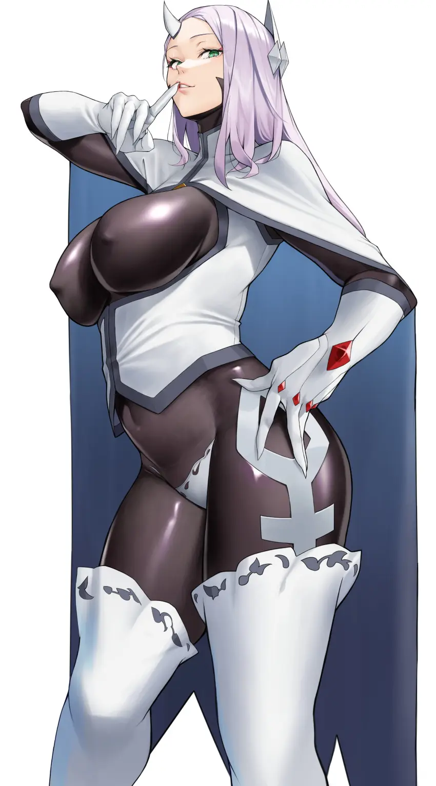 Image breasts,female,large_breasts,long_hair,nipples,white_hair,horns,green_eyes,cape,curvaceous,nipples_visible_through_clothing,mato_seihei_no_slave,yoshi55level,yoshio_(55level),yuno_naon