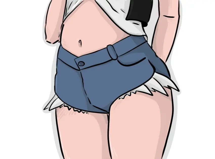 Image female,shirt,shirt_pull,pokemon,belly,belly_button,presenting,jacket,shirt_lift,shorts,skinny,hilda_(pokemon),denim,short_shorts,shirt_up,tummy,pokemon_bw,denim_shorts,denim_bottomwear,denim_clothing,belly_focus,furnshio,furnshio_(artist),presenting_belly