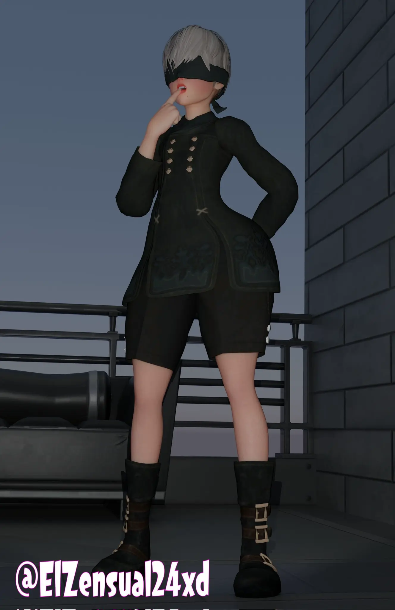 Image clothed,clothing,light_skin,white_hair,1boy,male,short_hair,wide_hips,femboy,male_only,trap,light-skinned_male,3d,male_focus,blindfold,nier:_automata,nier,yorha_9s,elpajas24xd