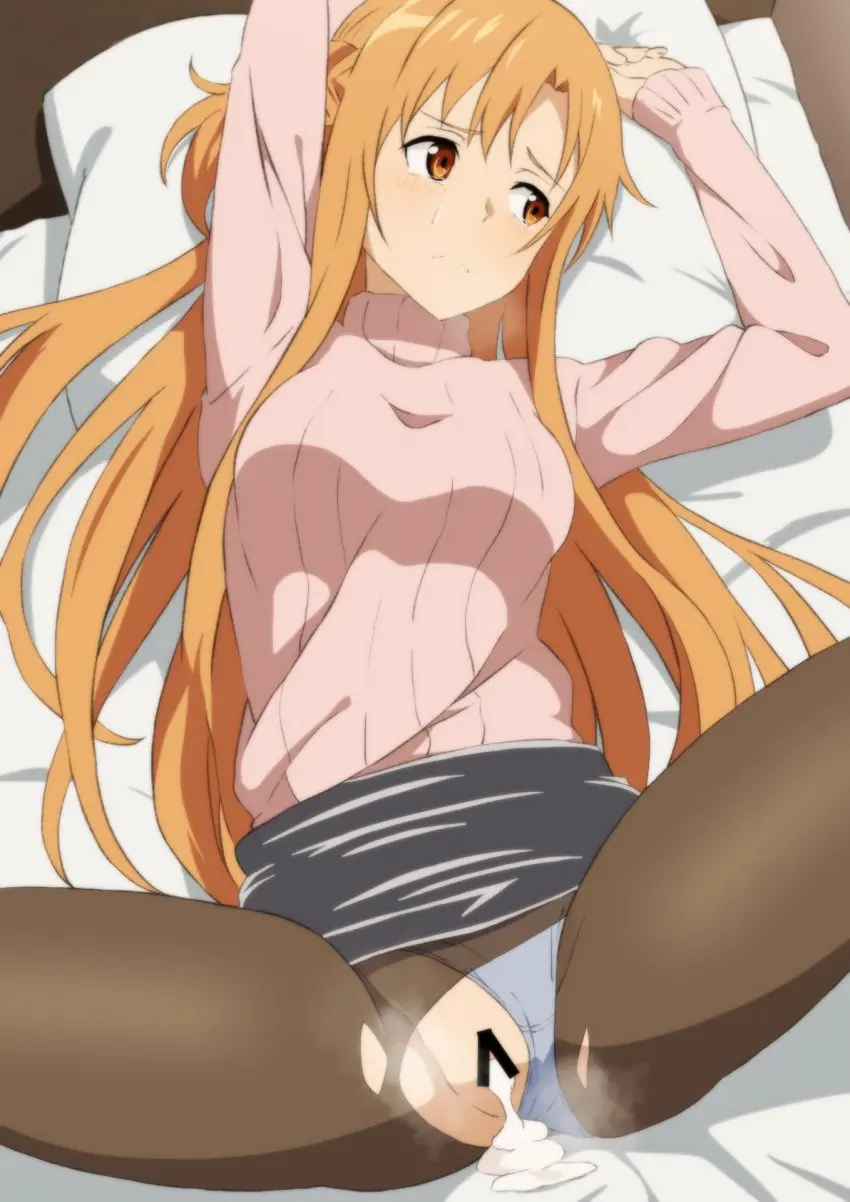 Image breasts,brown_eyes,female,highres,long_hair,shirt,solo,very_long_hair,cum,pussy,lying,on_back,panties,underwear,panties_aside,cum_in_pussy,medium_breasts,spread_legs,censored,after_sex,brown_hair,on_bed,braid,cumdrip,skirt,bar_censor,clothing_aside,commentary_request,clothes_lift,frown,torn_clothes,tears,ribbed_sweater,sweater,turtleneck,turtleneck_sweater,skirt_lift,pantyhose,torn_pantyhose,short_ponytail,after_rape,sword_art_online,grey_shirt,head_on_pillow,yuuki_asuna,french_braid,grey_panties,pencil_skirt,averting_eyes,pink_sweater,aji_n