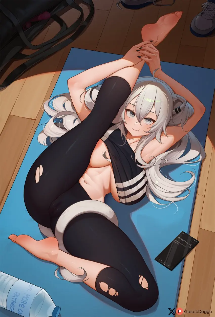Image 1girls,big_breasts,breasts,female,female_only,large_breasts,light-skinned_female,light_skin,long_hair,looking_at_viewer,smile,solo,white_hair,animal_ears,navel,tail,earrings,barefoot,feet,virtual_youtuber,armpits,sports_bra,sportswear,belly,underboob,vtuber,kemonomimi,legs,nail_polish,hololive,hololive_japan,light_blush,indoors,cameltoe,hair_between_eyes,grey_eyes,fangs,stomach,legwear,2024,topwear,black_nails,areola_slip,shoes_removed,smartphone,flexible,yoga_pants,stretching,on_floor,yoga,torn_legwear,yoga_mat,hololive_gen_5,no_socks,greatodoggo,shishiro_botan,leg_raise,hands_on_leg,google_translate,hands_on_own_leg,torn_yoga_pants